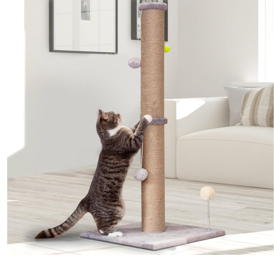 36 Inch Tall Cat Scratching Post – Sisal Cat Scratcher for Indoor Cats, Large Vertical Scratch Post, Sturdy Cat Scratch Pole Tower, Modern Cat Furniture for Kittens & Adults (Beige)