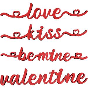 12 Pcs Red Valentine's Day Tabletop Wood Cutouts with Love Kiss Valentine Be Mine Sign Wooden Plate Letter Sign Decor for Valentine's Day Christmas Party Favor Decoration (Red)
