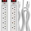 KMC 6-Outlet Surge Protector Power Strip, 2-Pack, 1200 Joules, 6ft Cord, Adapter Spaced Outlet, Overload Protection, White