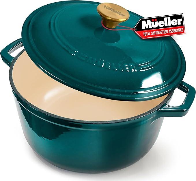 Mueller 6qt Enameled Cast Iron Dutch Oven, Heavy-Duty Casserole and Braiser Pan with Lid and Knob, Safe for All Cooktops