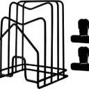 SUNFICON Cutting Board Holder W 2 Chip Bag Clips 304 Stainless Steel Chopping Board Rack Pot Lid Organizer Inside Cabinet Pot Cover Cookie Sheet Bakeware Serving Tray Cooling Rack Stand Kitchen Black
