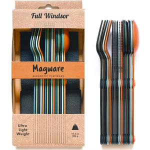 FULL WINDSOR - MAGWARE Magnetic Stainless Steel Kitchen Utensils Set - Travel Utensils for Camping, Cooking, and Outdoor Dining - Knife, Fork & Spoon - Compact Camping Cutlery - Multicolor (15 PCS) (Five Set - Multicolor (15 Pieces))