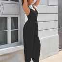 MAKABO Women's Summer One Piece Jumpsuits Casual Tank Top V Neck Wide Leg Pant Rompers Outfits with Pockets (Black, L)