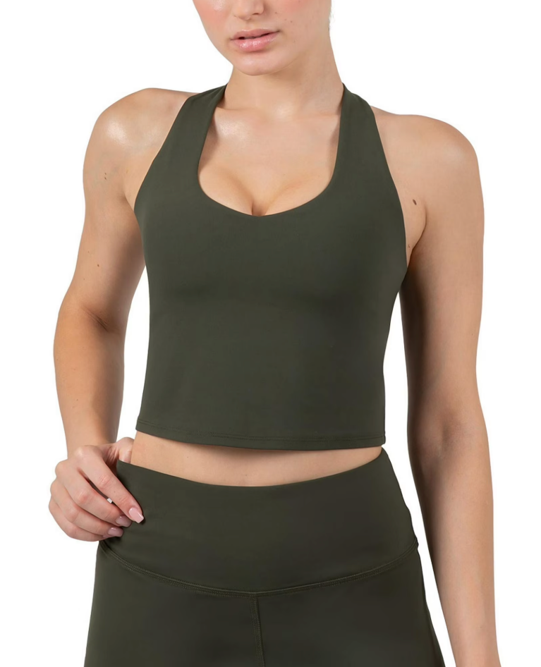 YITTY Active Bra Tank Tops for Women, Longline Sports Bra Tank, Padded, Removable Cups, Low Impact Support for Yoga, Workout, Gym, Dark Olive, S one prs
