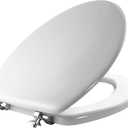MAYFAIR 1844CP 000 Toilet Seat with Chrome Hinges will Never Come Loose, ELONGATE , White
