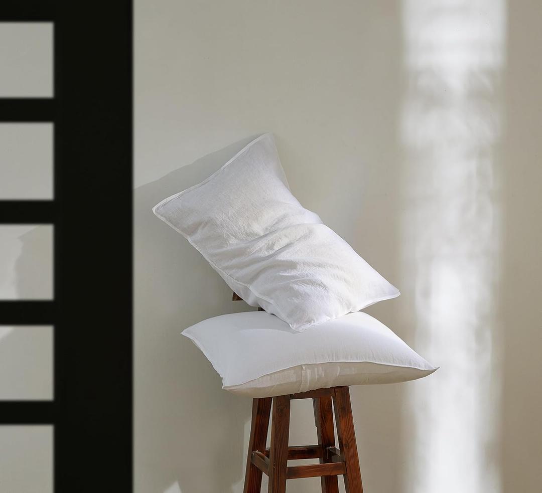 100% French Linen Pillowcases 20x26 Inches Set of 2 Standard Pillow Shams with Envelope Closure, Stone Washed Soft Durable Breathable and Cooling All Season, White