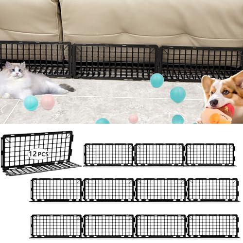 Typlhom 12 PCS Under Couch Blocker for Bed Furniture, Adjustable Plastic Under Bed Blocker for Dogs Pets Cats, Couch Blocker Stop Small Items Getting Under Bed (Black)