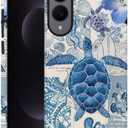 Compatible with Samsung Galaxy S25 Edge,Frosted Dual-Layer Protection with Phone Case Cover - Retro Ocean Turtle Collage