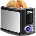 Toaster 2 Slice Wide Slot Toaster Best Rated Prime Displav Smart Toasters with LCD Digital Countdown Timer and Bagel/Defrost/Cancel/Reheat Function (Black)