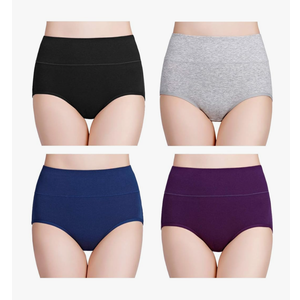 wirarpa Women's Cotton Underwear High Waisted Ladies Panties Full Coverage Briefs 4 Pack (Regular & Plus Size) L