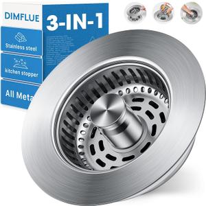 1S-Install Upgraded Kitchen Sink Strainer & Stopper  Pop-Up Fast Drain, Anti-Clog Basket & Deodorizing Cover  Fits US Standard 3.5 in Drain, 3 in 1 Stainless Steel Sink Drain Strainer (Snow)