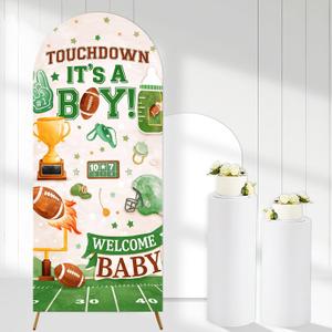 Football Baby Shower Arch Backdrop Cover Touchdown Its a Boy Decoration 6ft Stretch Spandex Football Backdrop for Sport Baby Shower Gender Reveal Decors Party Supplies Photo Booth Props