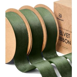 Vitalizart Green Velvet Ribbon Set 1 Inch Double Faced Ribbon for Christmas Ornaments Gift Wrapping 15 Yards Wreath Decoration Bows Making Holiday Crafts
