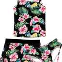 Uideazone Girls 3 Piece Bathing Suit Summer UPF 50+ Racerback Swimsuit with Shorts Beach Tankini Sets 11-12 Years