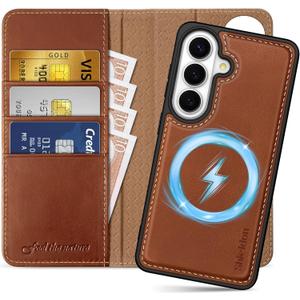 SHIELDON Detachable Wallet Case for Galaxy S26 6.3-inch, Genuine Leather, 2-in-1, Wireless Charging, Magnetic Closure, RFID Blocking Credit Card Slot, Kickstand, Full Protective Cover - Retro Brown