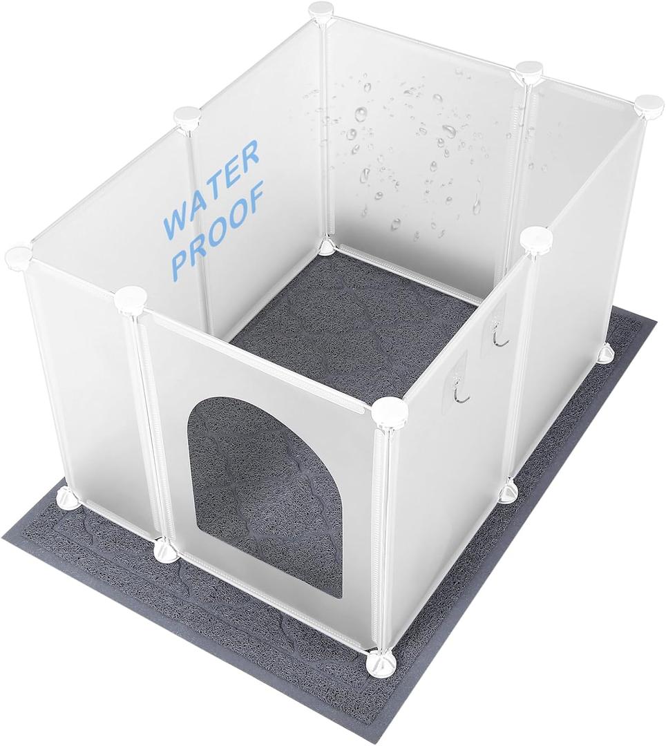 Large Cat Litter Box Cover Enclosure with Waterproof Splash Guard, Litter Mat(L33W23), Row-Hook, DIY Shield, Safe Material, Easy Install & Clean, Privacy Screen for Most Litter Boxes, L27W21H17 in