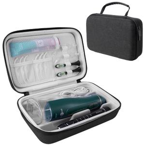 SMYV Water Flosser Travel Case, Portable Cordless Oral Irrigator Travel Organizer with Handle, Hard Eva Storage Bag for Flosser, Electric Toothbrush, Toothpaset and Irrigator Accessories (Black)