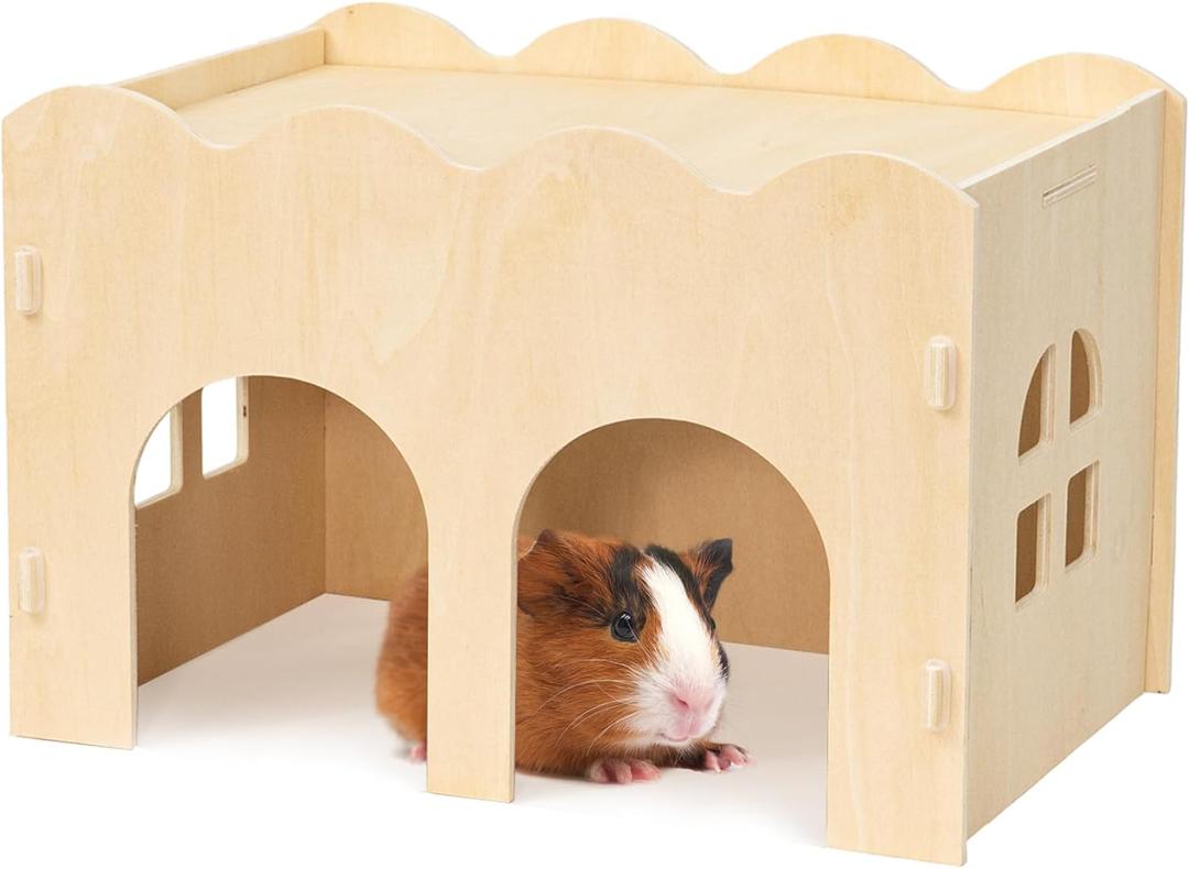 Guinea Pig Hideout, Natural Wooden Chew Proof Hideaway Hut for Small Pets (Guinea Pig)