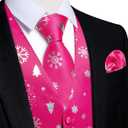 DiBanGu Mens Christmas Suit Vest and Tie Set for Men Waistcoats and Necktie Pocket Square Set for Prom Party S-3XL (Pink)