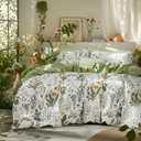 Bedsure Duvet Cover Full Size - 100% Cotton Reversible Floral Full Duvet Cover Set with Zipper Closure, 3 Pieces Soft & Breathable PureWoven Green Bedding Set with 2 Pillow Shams 20"x26" (18 - Green (No Comforter))