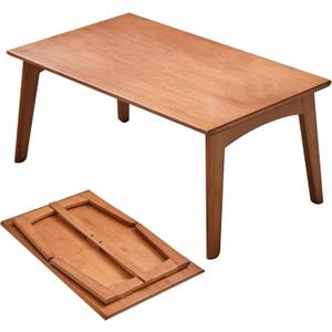 Japanese Floor Table No Assembly Required Bamboo Folding Coffee Table Bedroom Furniture Walnut Color Low Table for Sitting on The Floor (Walnut, Small)