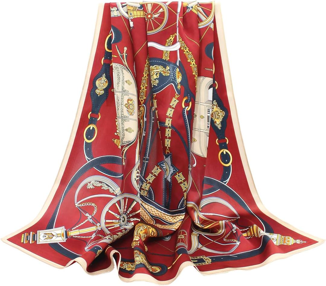 ANDANTINO 100% Pure Mulberry Silk Scarf 35" Large Square Lightweight Headscarf Womens Hair Wraps-With Gift Packed (Dark Red)