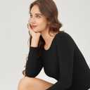 Women's Tummy Control Bodysuit Crew Neck Long Sleeve Body suit Second-skin Feel Tops (Black, M)