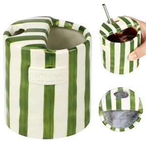 Novelty Ceramic Coffee Mug Designed to Look Like a Gift Box, 10oz Retro Hand-Painted Ceramic Travel Mug, Green & White Striped Design, Microwave & Dishwasher Safe, Perfect Present for Coffee Lovers