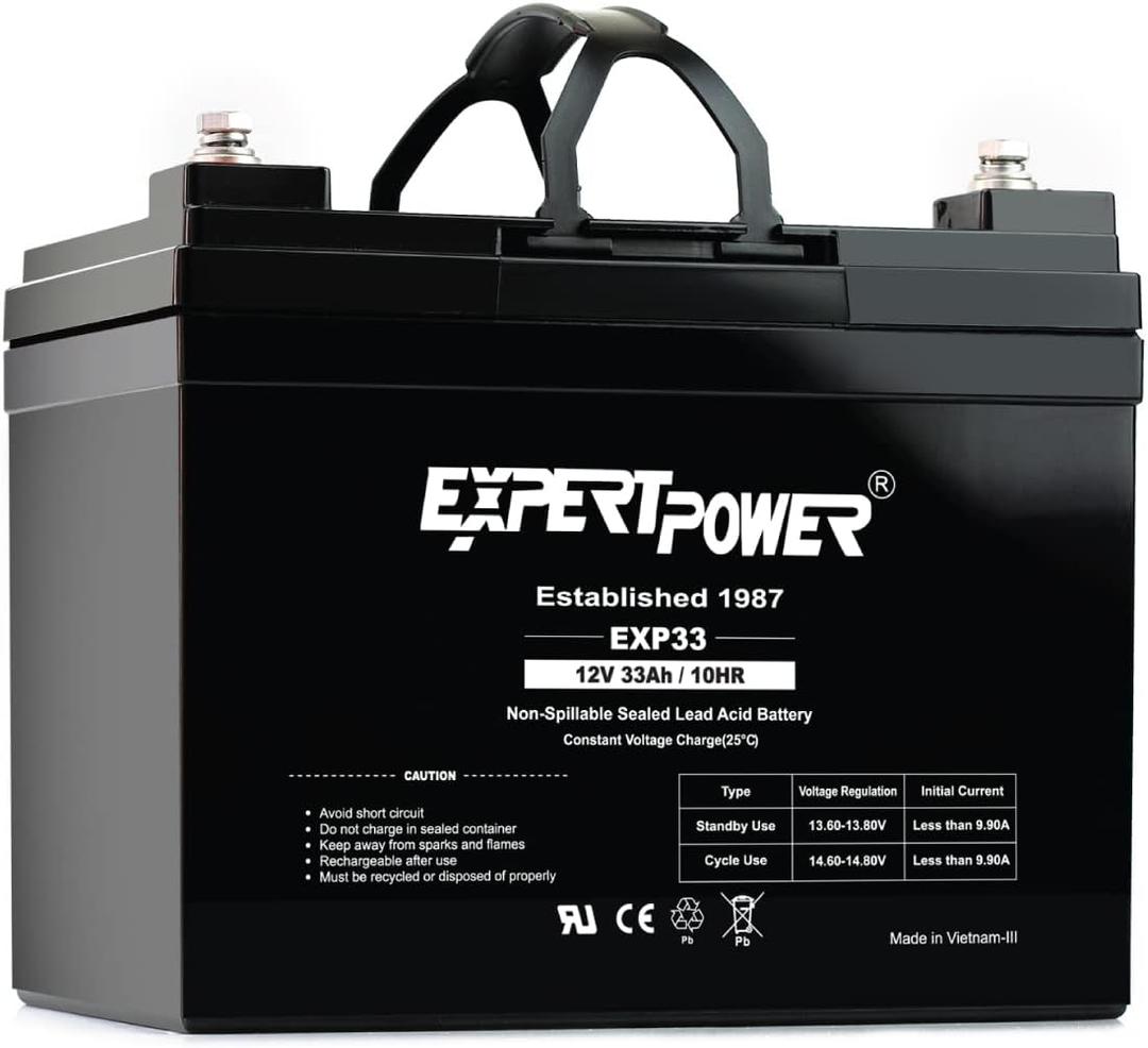 ExpertPower EXP33-12V 33Ah SLA AGM Battery for Solar Energy Storage, UPS, Trailer, Security System, Mobility Scooter, Small Marine Battery Backup, Rechargeable 12V Batteries Lead Acid, M6, 1-Pack 12v 33AH