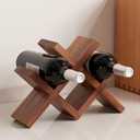 Wine Rack Countertop Oak Solid Wood Wine Organizer Rack 4 Bottles Holder for Wine, Drinks, Beer, Suit for Home, Bar, Kitchen,Cellar Basement (Walnut)