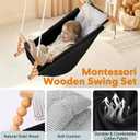 Wooden Baby Swing Set, Montessori Baby Lounger with Foldable Stand, Toddler Swing for Indoor/Outdoor, Children Swing Set for 6m to 3 Yrs