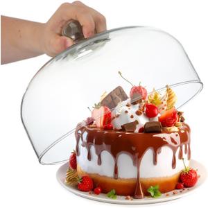 ULTECHNOVO Glass Cake Dome Cover Clear Dessert Dome for Kitchen Countertop 9.84 x 9.84 x 6.69 in Reusable Serving Dish Cover for Cakes Cookies Parties Buffets