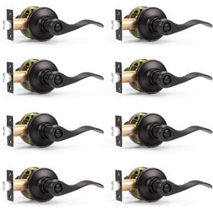 Probrico Privacy Door Levers Oil Rubbed Bronze Wave Bed Bath Door Handles Keyless Interior Door Leversets,Left/Right Handed,8 Pack