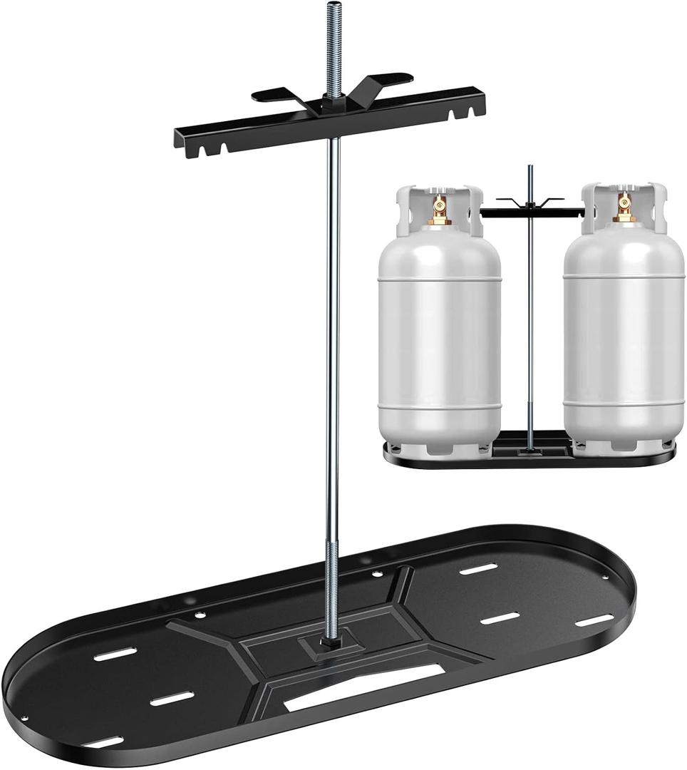 Skyflame Steel RV Dual Propane Tank Mounting Rack for 30 lbs Tanks, Double Gas Tank Cylinder Hitch Frame for RVs, Camping and Trailers