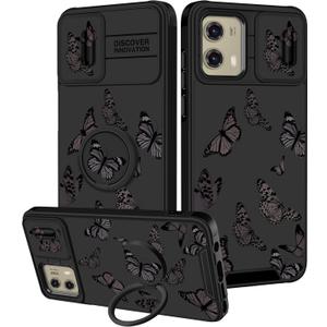 for Moto G Stylus 5G 2024 Case - Women Girls Cute Phone Cover Girly Pretty Aesthetic Black Butterfly Unique Design with Camera Cover and Ring Stand Funda for Motorola G Stylus 5G 2024