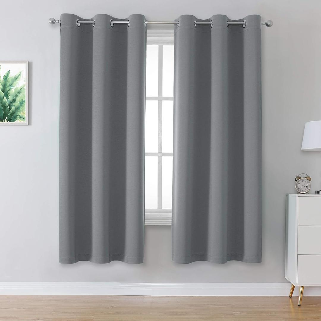 DUALIFE Medium Grey Blackout Curtains for Bedroom 63 Inch Length Grommet Window Treatment Thermal Insulated Room Darkening Window Drapes for Boys Kids Room 42 x 63 Inch 2 Panels