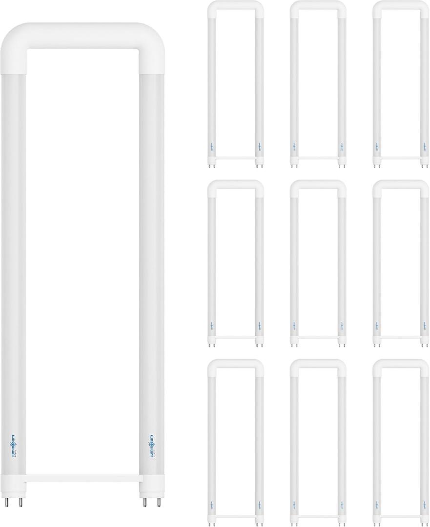 T8 U Bend Shape LED Tube Light 20W 5000k ETL Listed 2x2FT 10 Pack | 40W Equivalent 2000LM Daylight, Fluorescent Replacement G13 Dual-Ended Powered Ballast Bypass, Frosted Cover