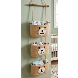 CherryNow Cotton Rope Baby Basket for Nursery, Bear Gift Baskets for Kids, Empty Baby Shower Basket with Handles, Small Cute Animal Baskets, Brown