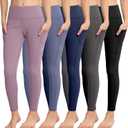 CHRLEISURE Girls' Athletic Leggings with Pockets, 5 Packs Kids Teen Dance Yoga Workout Running Pants for 5-15 Years (7-8 Years, Black/Gray/Lilac Pink/Navy/Steel Blue)