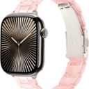 Slim Resin Band Compatible With Apple Watch Band Women 38/40/41/42mm(Series 10), 14mm Thin Tortoise Lightweight Bracelet Dressy Strap for iWatch Bands Series 11 10 SE 2nd/3 9 8 7 6 5 4 3