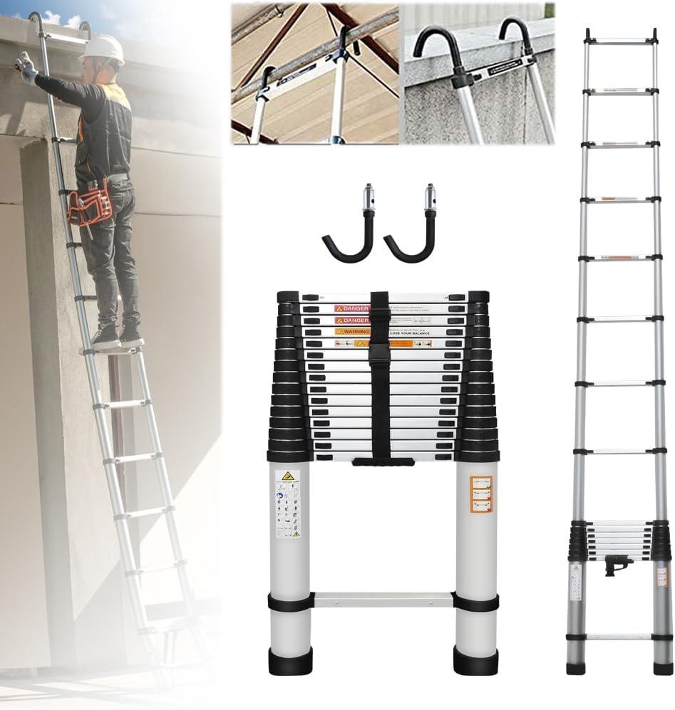 Aluminum Telescoping Ladder - 20 FT Portable Extension Ladder with Non-Slip Feet, 330 Lb Capacity, EN131