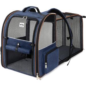 Extra Large Cat Backpack Carrier Expandable Pet Carrier Backpack for Small Dogs Medium Cats Fit Up to 18 Lbs, Dog Backpack Carrier, Foldable Puppy Backpack Carrier for Travel, Hiking,Blue