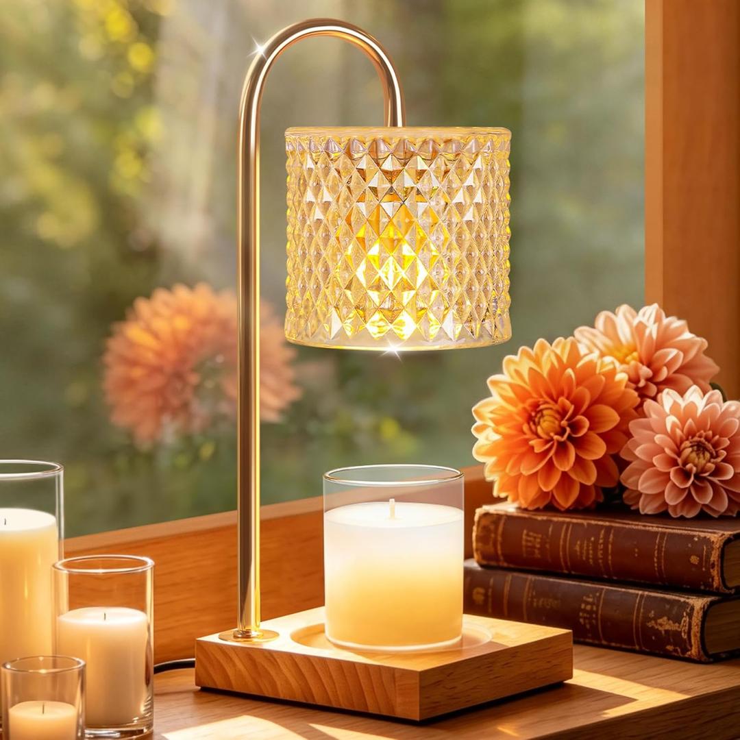 TigQiang Candle Warmer Lamp with Timer Dimmer, Birthday Gifts for Women Mom, House Warming Gifts, Elegant New Home Decor, Wax Warmer for Jar Candles, Heater Lamp for Scented Wax, Amber Glass