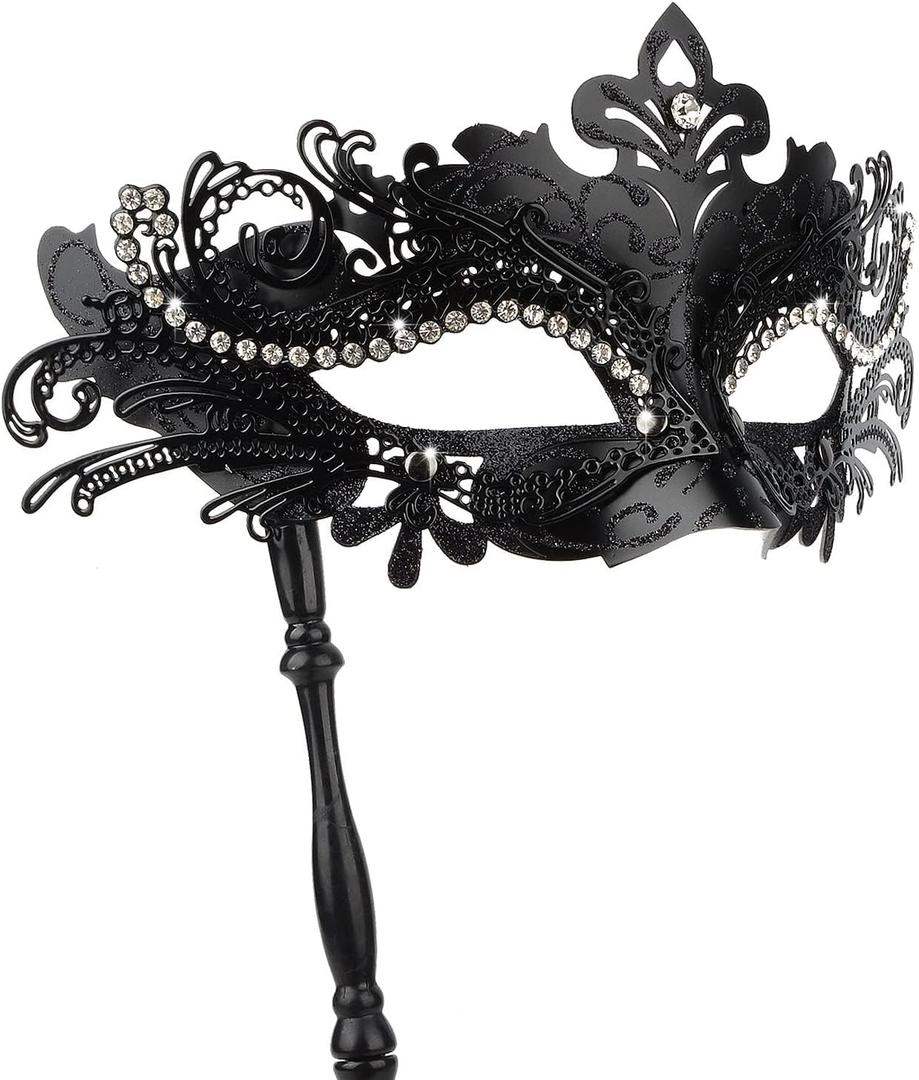 Hoshin Masquerade Mask with Stick, Mardi Gras Deecorations Venetian Masks for Womens (Black)