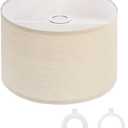 PATIKIL Drum Lamp Shades for Table Lamps 12"x12"x8" Linen Lampshade Easy Assembly Lamp Shade with E27 to E26/E14 Adapters for Floor Lamps Bedside Lamps Pendant Lights, Cream (1.65" Spider)