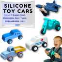 Silicone Toy Cars for Kids Ages 3+  Soft, Safe Non-Toxic Silicone Cars with Smooth Rolling Wheels, Quiet Play 5-Piece Vehicle Set, Food Grade Silicone