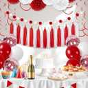 Red and White Party Decorations with Paper Pom Poms, Honeycomb Balls, Tassel Garland, Banner, Balloons for Birthday, Baby Shower, Valentine’s, Graduation Party