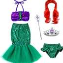 The Little Girls Mermaid Princess Dress Costume Wig Tiara Wand(18M-8Years) (5-6Years, Green/Purple)