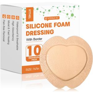 Sacrum Silicone Foam Dressing with Border, Sacral Foam Dressing, 7"X7" Bed Sore Bandages, Pressure Sore Pads for Buttocks Bed Sores, Large Bandages for Wounds, Wound Dressing Pads, 10 Pack