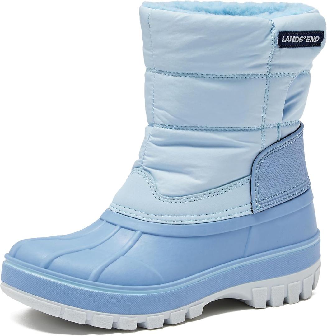 Lands' End Waterproof Kids Snow Boots - Insulated Warm Fleece Lined Winter Boots for Toddlers, Girls & Boys Size 5-10 Toddler or 11-7 Little or Big Kid (Light Blue)